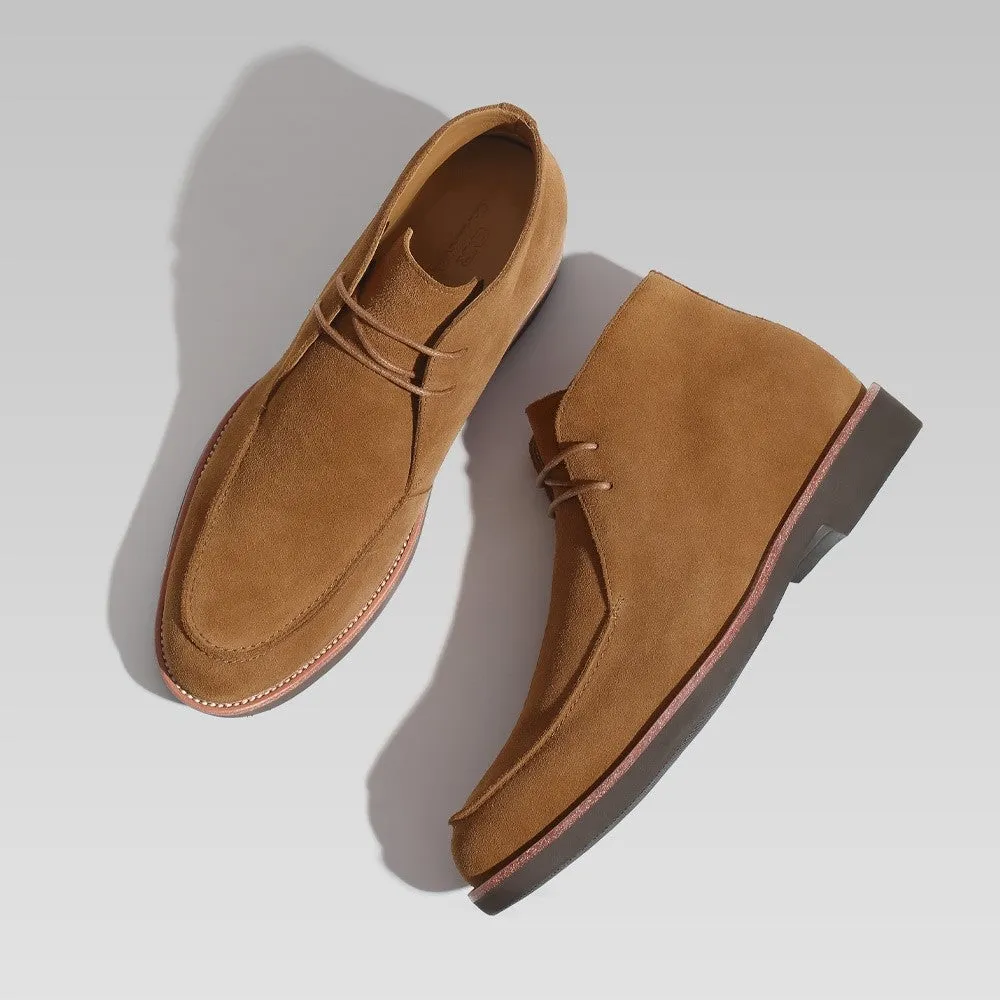 7 CM / 2.76 Inches CMR CHAMARIPA Chukka Elevator Boots - Handcrafted Brown Suede Men's Height Increasing Casual Boots