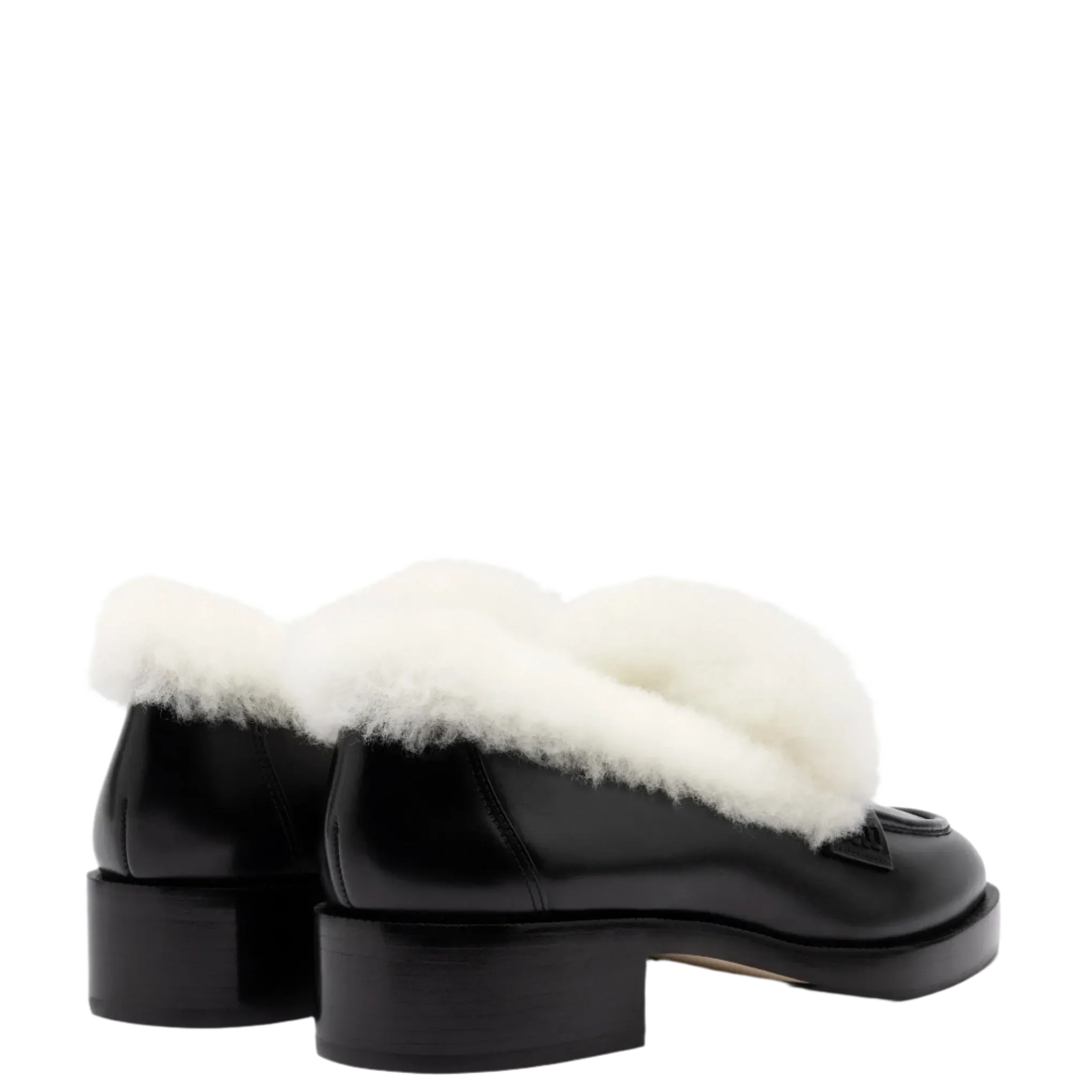 Bobbie Loafer In Black Leather and Natural Shearling by Larroudé