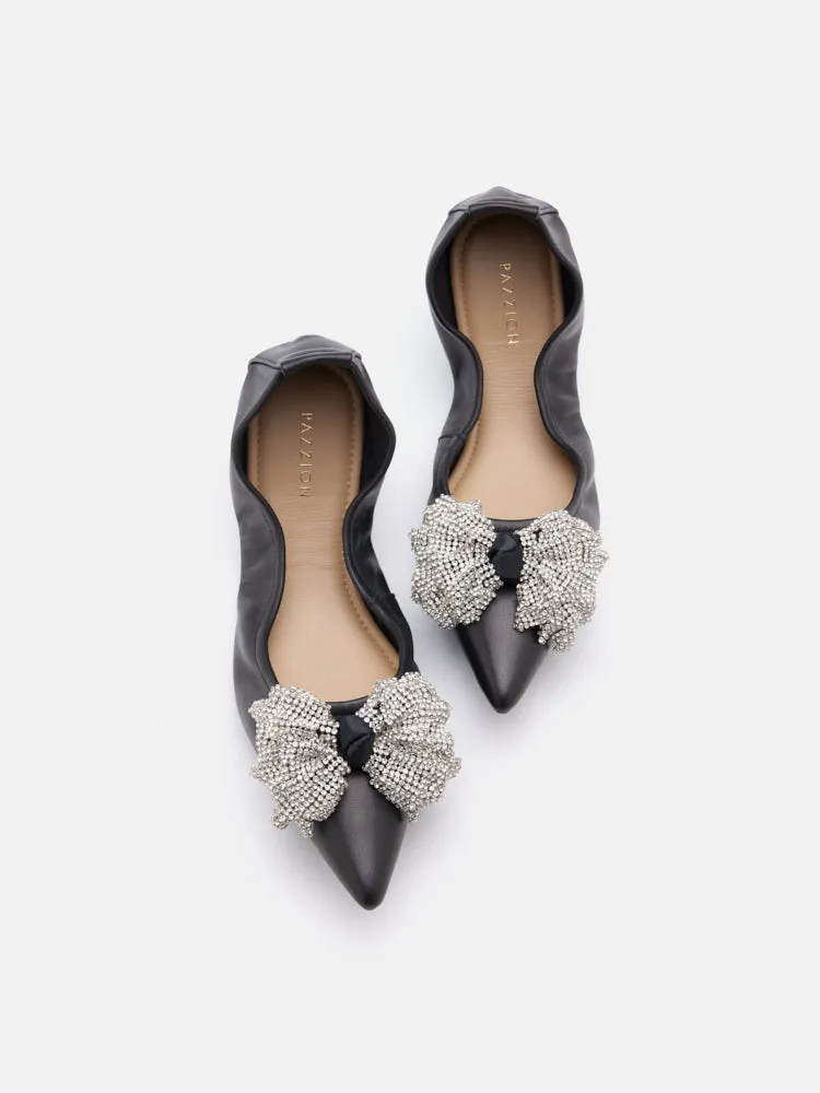 Inez Crystal Embellished Bow Foldable Flats