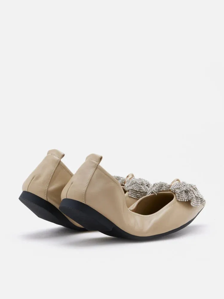 Inez Crystal Embellished Bow Foldable Flats