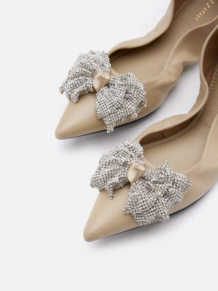 Inez Crystal Embellished Bow Foldable Flats