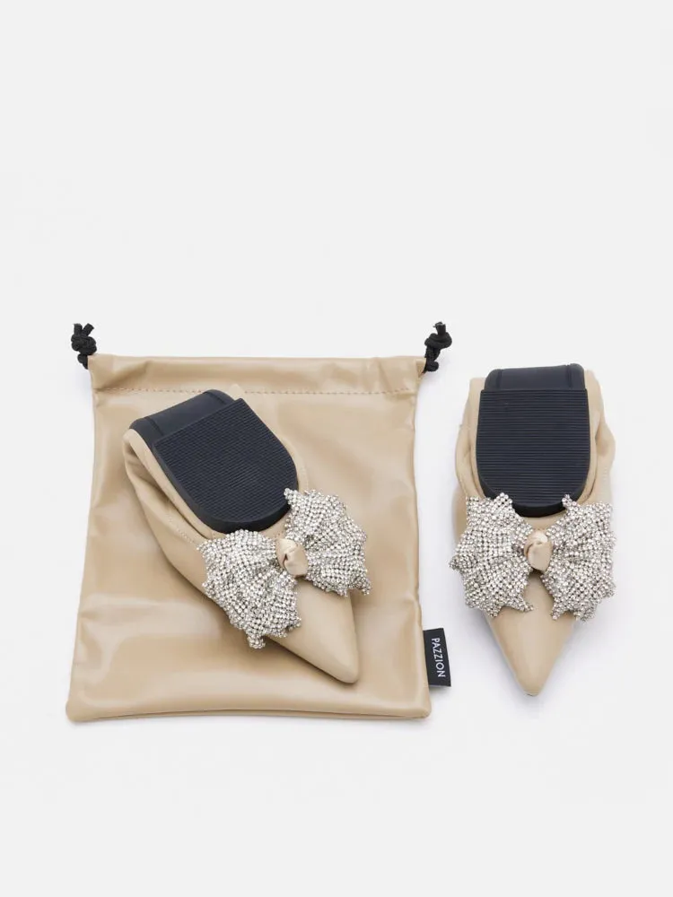 Inez Crystal Embellished Bow Foldable Flats