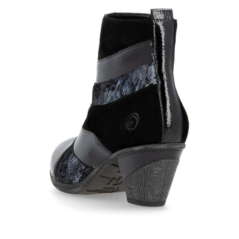 Remonte Women's Short Heeled Booties- Black Combi