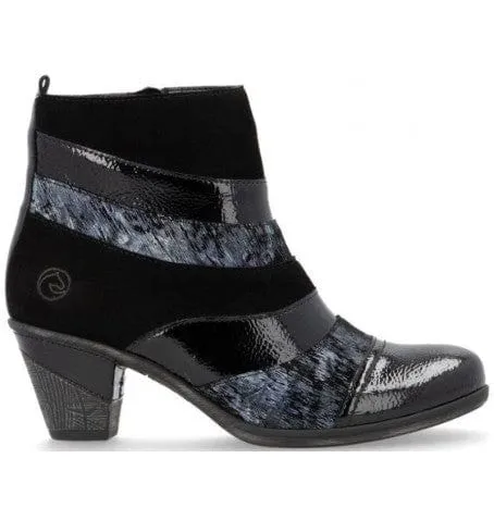 Remonte Women's Short Heeled Booties- Black Combi